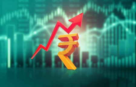 Photo for Indian rupee symbol with arrow graph. Stock market growth. 3d illustration - Royalty Free Image