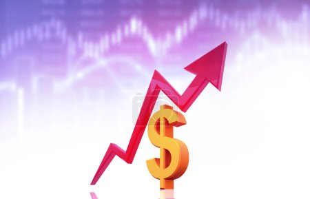 Photo for Dollar symbol with arrow graph. Stock market growth. 3d illustration - Royalty Free Image