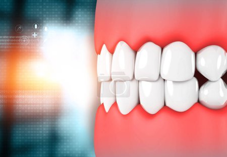 Foto de Hermosos dientes humanos en el fondo médico. ilustración 3d - Imagen libre de derechos