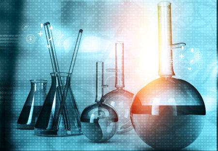 Photo for Laboratory equipment in science research lab. blue scientific background. 3d illustration - Royalty Free Image