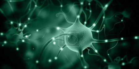 Téléchargez les photos : Cellule neuronale avec impulsions électriques.Illustration 3d - en image libre de droit