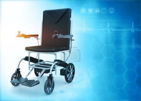 Téléchargez les photos : Fauteuil roulant moderne sur fond médical. Illustration 3d - en image libre de droit
