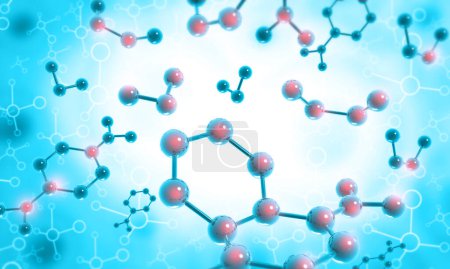 Téléchargez les photos : Structure moléculaire atome avec fond scientifique. Illustration 3d - en image libre de droit