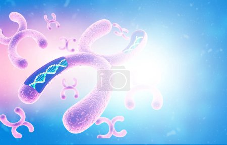 Photo for Cells Chromosomes DNA on abstract science background. 3d illustration - Royalty Free Image