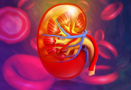 Foto de Anatomía de la sección transversal del riñón humano. ilustración 3d - Imagen libre de derechos