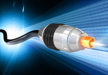 Téléchargez les photos : Câble à fibre optique sur fond de technologie abstraite. Illustration 3d - en image libre de droit