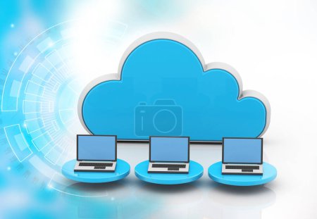Téléchargez les photos : Concept de cloud computing. icônes cloud avec système informatique. Illustration 3d - en image libre de droit
