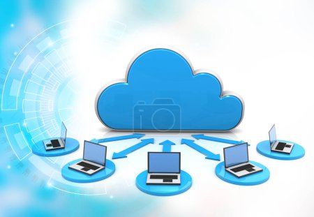 Foto de Concepto de computación en nube. iconos de la nube con sistema informático. ilustración 3d - Imagen libre de derechos