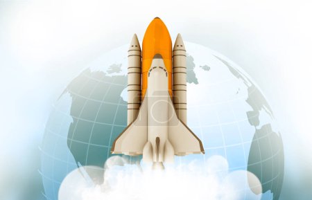 Photo for World globe with rocket and space shuttle. 3d illustration - Royalty Free Image