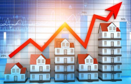 Photo for Arrow graph with house graph. Growth in real estate. 3d illustration - Royalty Free Image