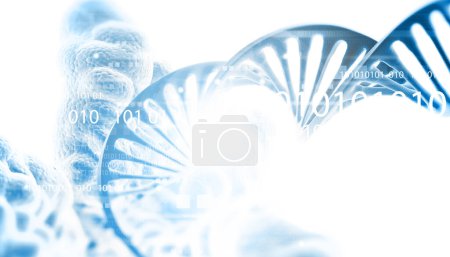 Foto de Cadena de ADN en el fondo de la tecnología. ilustración 3d - Imagen libre de derechos