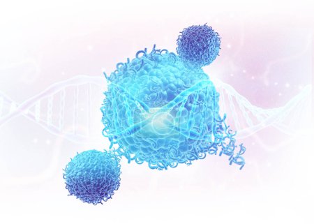 Foto de Virus y ADN en el fondo científico. ilustración 3d - Imagen libre de derechos