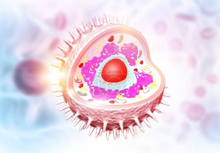 Téléchargez les photos : Anatomie des cellules virales. Un bagage scientifique. Illustration 3d - en image libre de droit