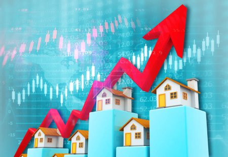 Photo for Real estate market analysis. Growth graph. 3d illustration - Royalty Free Image
