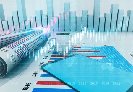 Photo for Stock market analysis and graph chart. 3d illustration - Royalty Free Image