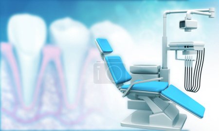 Foto de Concepto dental de medicamento.Silla dental sobre fondo dental. ilustración 3d - Imagen libre de derechos