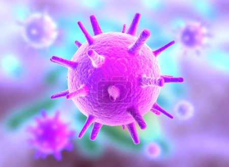 Foto de Nuevo concepto de coronavirus. Vista microscópica de corona virus.3d ilustración - Imagen libre de derechos