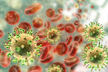 Téléchargez les photos : Éclosion de coronavirus, coronavirus avec globules rouges. Illustration 3d - en image libre de droit