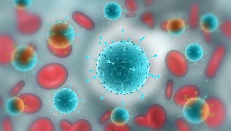 Foto de Brote de coronavirus, coronavirus con glóbulos rojos. ilustración 3d - Imagen libre de derechos