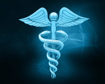 Téléchargez les photos : Icône Caduceus médicale bleue. Illustration 3d - en image libre de droit