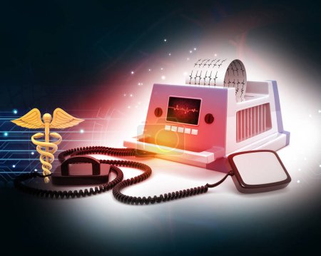 Photo for Defibrillator machine on medical background. 3d illustration - Royalty Free Image