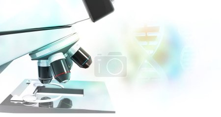 Téléchargez les photos : Microscope sur fond scientifique.Illustration 3d - en image libre de droit