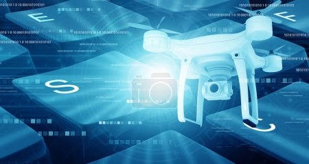 Téléchargez les photos : Drone moderne sous fond de technologie. Illustration 3d - en image libre de droit