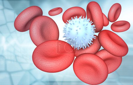 Photo for Human blood cells with virus.3d illustration - Royalty Free Image