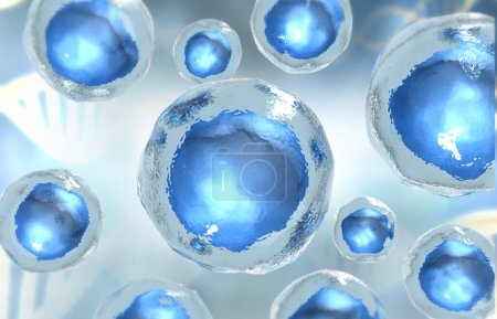 Foto de Células humanas sobre fondo azul. ilustración 3d - Imagen libre de derechos