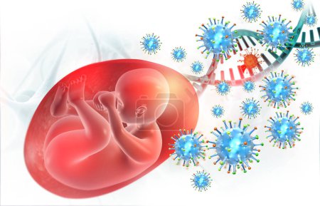 Téléchargez les photos : Fœtus humain avec virus et illustration dna.3d - en image libre de droit