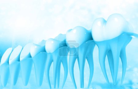 Téléchargez les photos : Dents humaines anatomie fond bleu. Illustration 3d - en image libre de droit