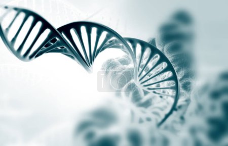 Foto de Cadena de ADN en los antecedentes científicos. ilustración 3d - Imagen libre de derechos