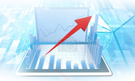 Photo for Business arrow graph under business chart background. 3d illustration - Royalty Free Image