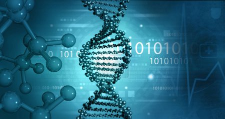 Téléchargez les photos : Structure ADN fond bleu scientifique. Illustration 3d - en image libre de droit