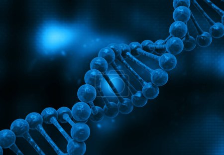 Téléchargez les photos : Molécules d'ADN sur fond bleu. Illustration 3d - en image libre de droit
