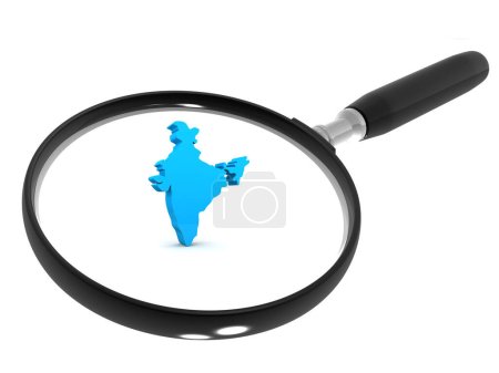 Téléchargez les photos : Magnifying glass with 3d india map. 3d illustration - en image libre de droit