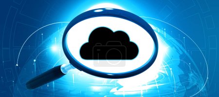 Photo for Magnifying glass with cloud icon on tech background.3d illustration - Royalty Free Image