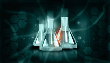 Photo for Chemistry lab flask on scientific background. 3d illustration - Royalty Free Image
