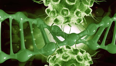 Foto de Células virales y ADN. Formación médica. ilustración 3d - Imagen libre de derechos