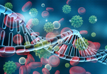 Foto de Cadena de ADN humano sobre fondo abstracto. ilustración 3d - Imagen libre de derechos