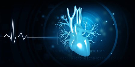 Heart and ecg graph on blue background. 3d illustration	