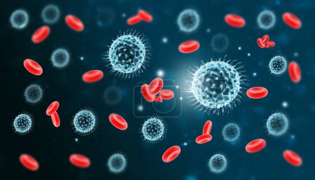 Photo for Coronavirus Viral Infections, Red Blood Cells Viral Infection. 3d illustration - Royalty Free Image