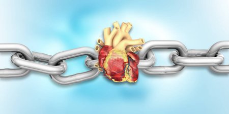Téléchargez les photos : Coeur humain avec chaîne métallique. Illustration 3d - en image libre de droit