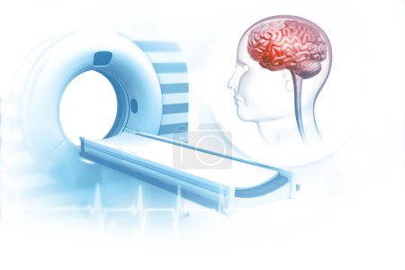 Téléchargez les photos : CT scanner machine avec cerveau humain. Illustration 3d - en image libre de droit
