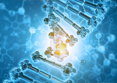 Foto de DNA and Molecules strands on scientific background. ilustración 3d - Imagen libre de derechos