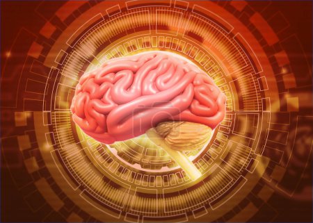 Téléchargez les photos : Cerveau humain sur fond de technologie numérique. Illustration 3d - en image libre de droit