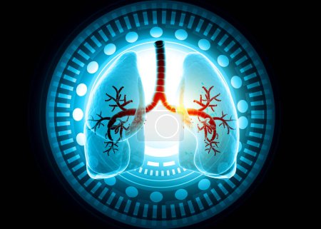 Téléchargez les photos : Anatomie pulmonaire humaine sur fond de technologie. Illustration 3d - en image libre de droit