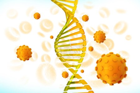 Téléchargez les photos : Séquence ADN du coronavirus. Illustration 3d - en image libre de droit