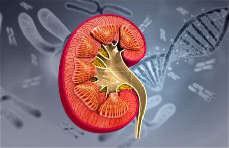 Photo for Human kidney cross section on scientific background. 3d illustration - Royalty Free Image
