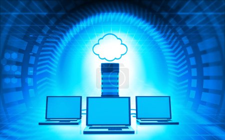 Photo for Cloud server connected to laptops. 3d illustration - Royalty Free Image